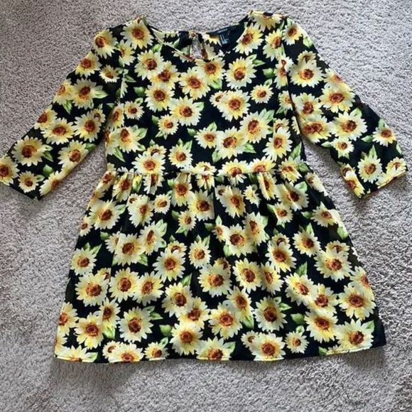 Forever 21 Sheer Sunflower Floral Black Yellow Tunic Blouse Size Small - Picture 1 of 6